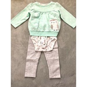 NWOT Baby Girl Owl Three Piece Set
